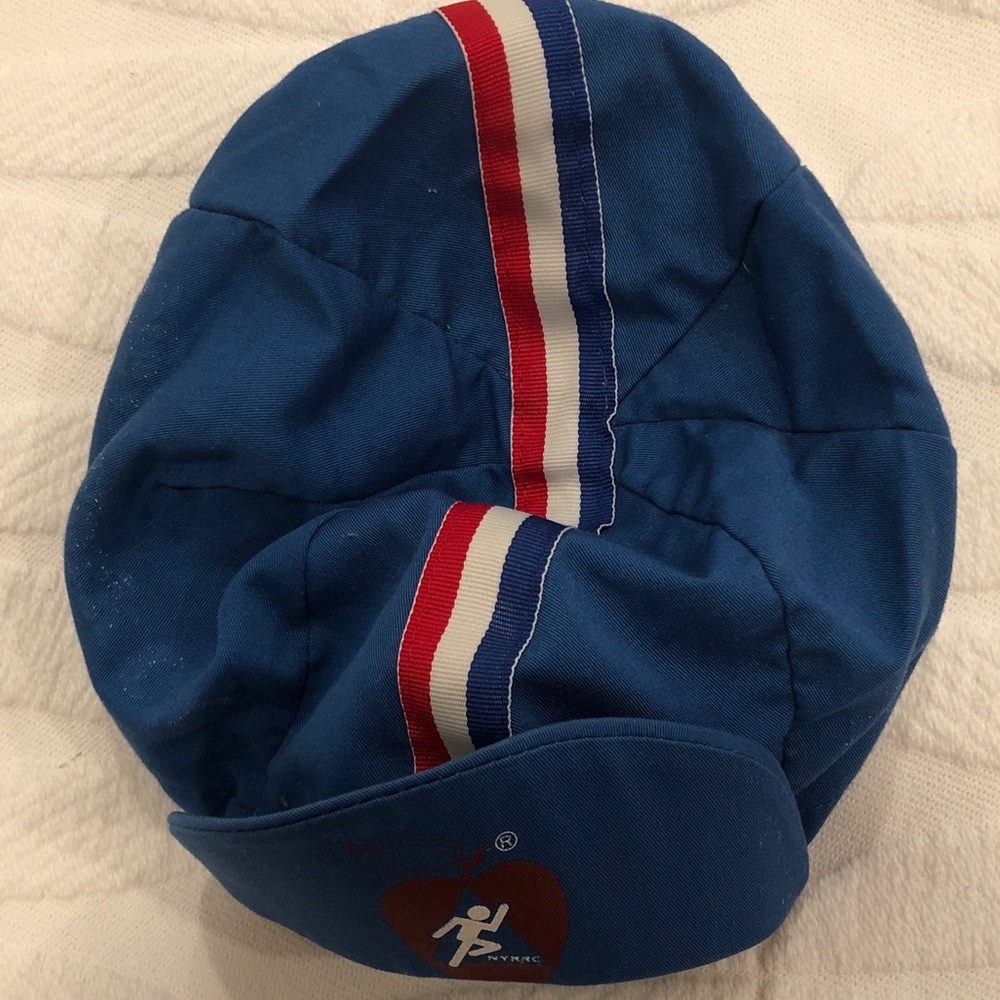 Retro NYRRC Blue Cycling Cap with Red and White Stripes